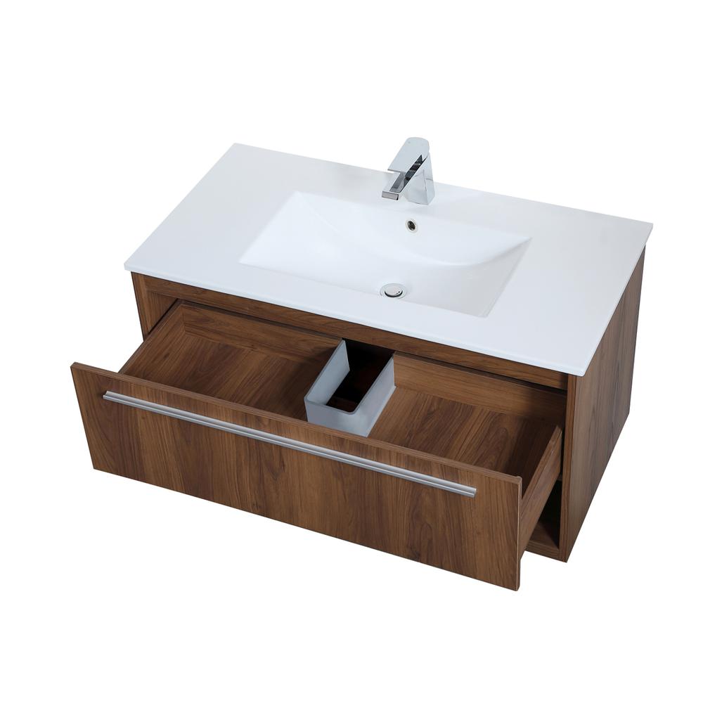 36 inch  Single Bathroom Floating Vanity in Walnut Brown. Picture 8