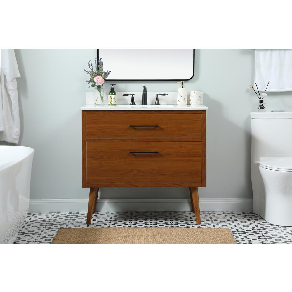 36 inch Single bathroom vanity in teak with backsplash. Picture 14