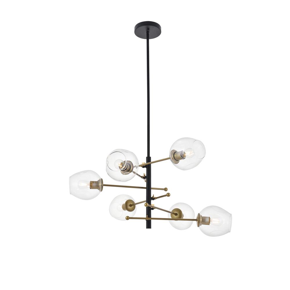 Paragon 6 light Matte Black and Brass Pendant. Picture 1