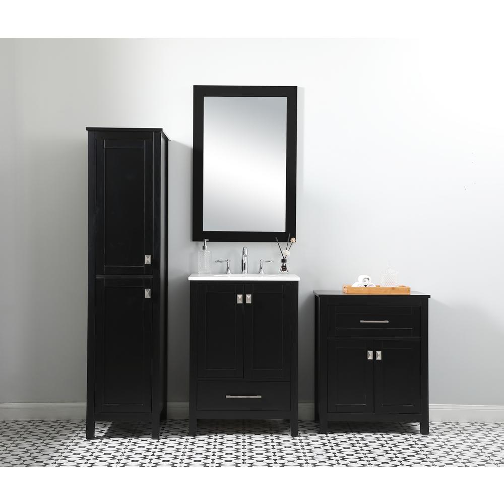 16 Inch Wide Bathroom Linen Storage Freestanding Cabinet In Black. Picture 10