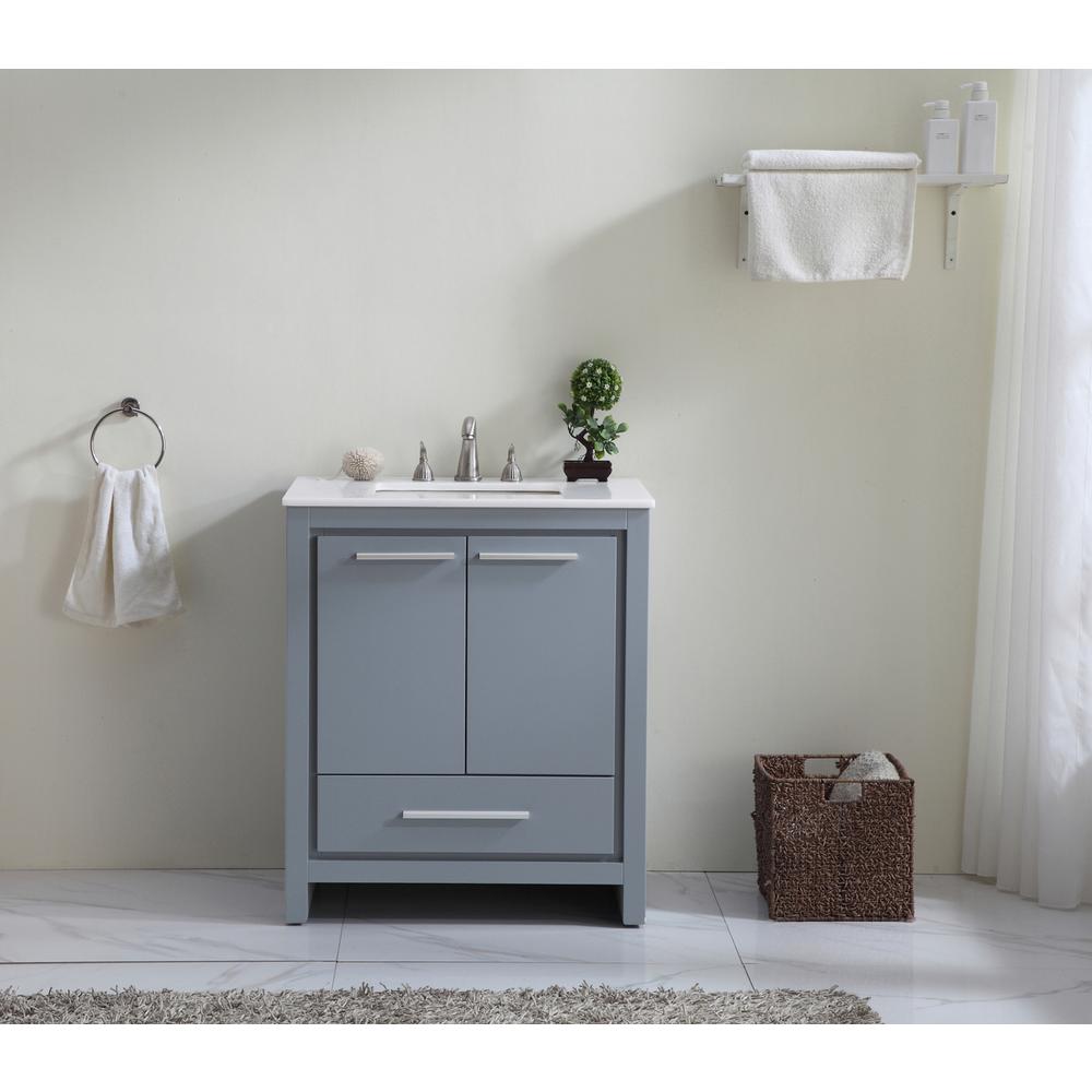 30 inch Single Bathroom vanity in Grey with ivory white engineered marble. Picture 10