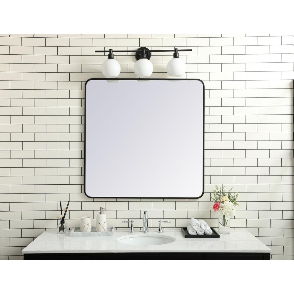 Soft corner metal rectangular mirror 36x36 inch in Black. Picture 7