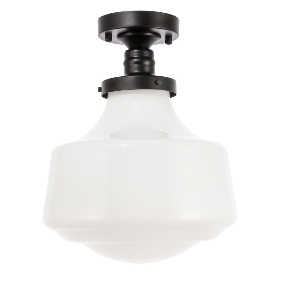 Lyle 1 light Black and frosted white glass Flush mount. Picture 2