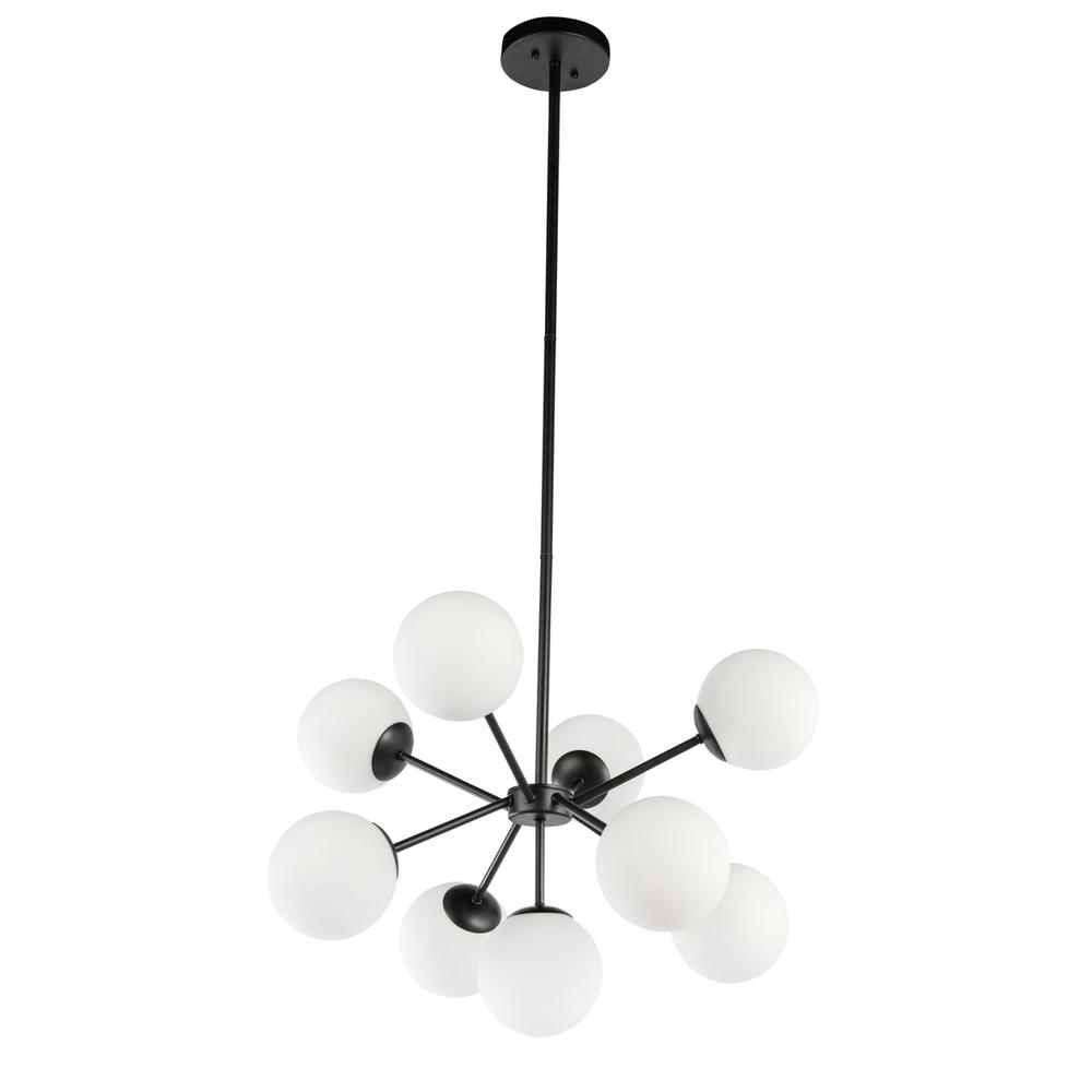 Jupiter 9 light Black and Frosted White glass pendant. Picture 4