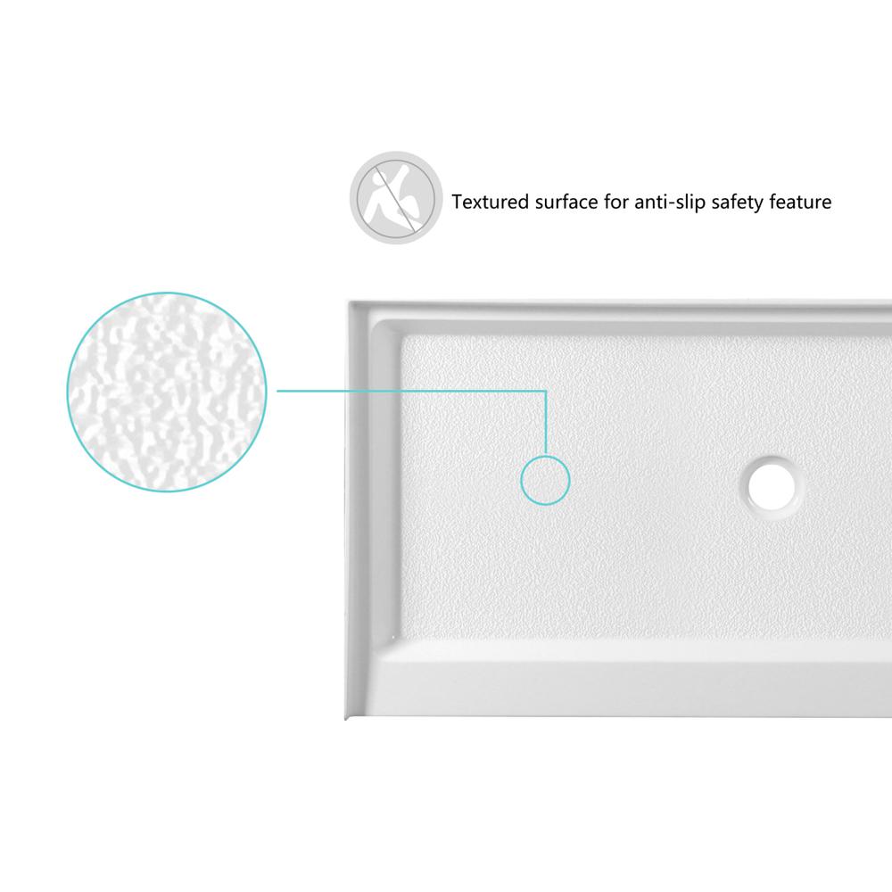 60x30 inch Single threshold shower tray center drain in glossy white. Picture 5