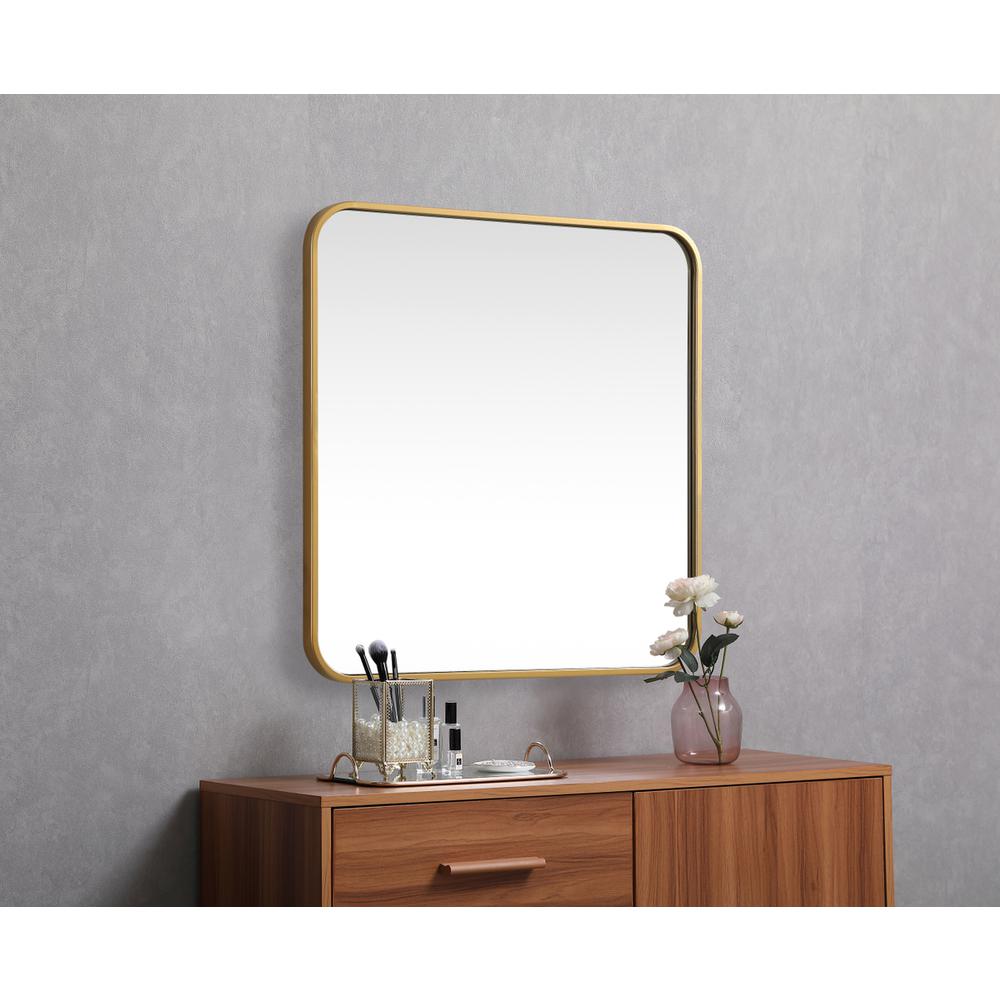 Soft corner metal square mirror 24x24 inch in Brass. Picture 4