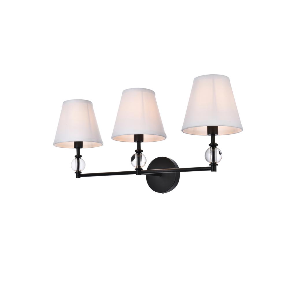 Bethany 3 lights bath sconce in black with white fabric shade. Picture 2