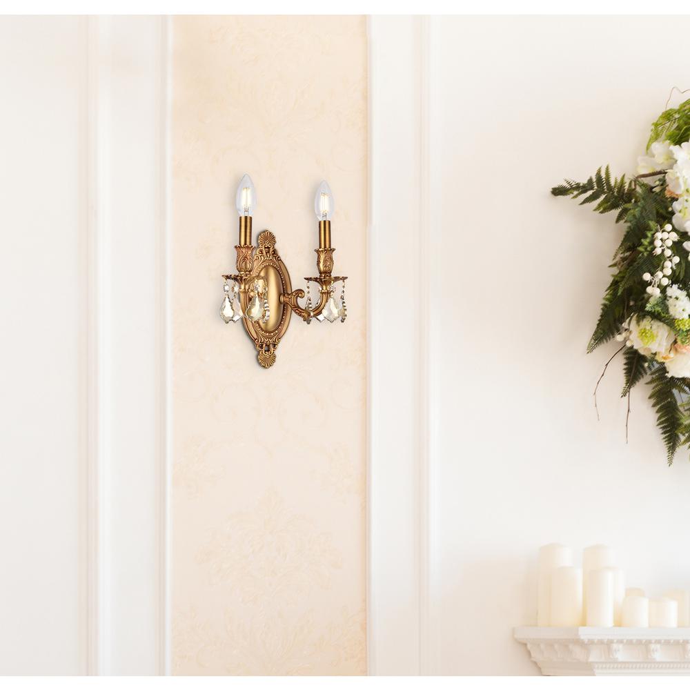 Rosalia 2 light French Gold Wall Sconce Golden Teak (Smoky) Royal Cut Crystal. Picture 7