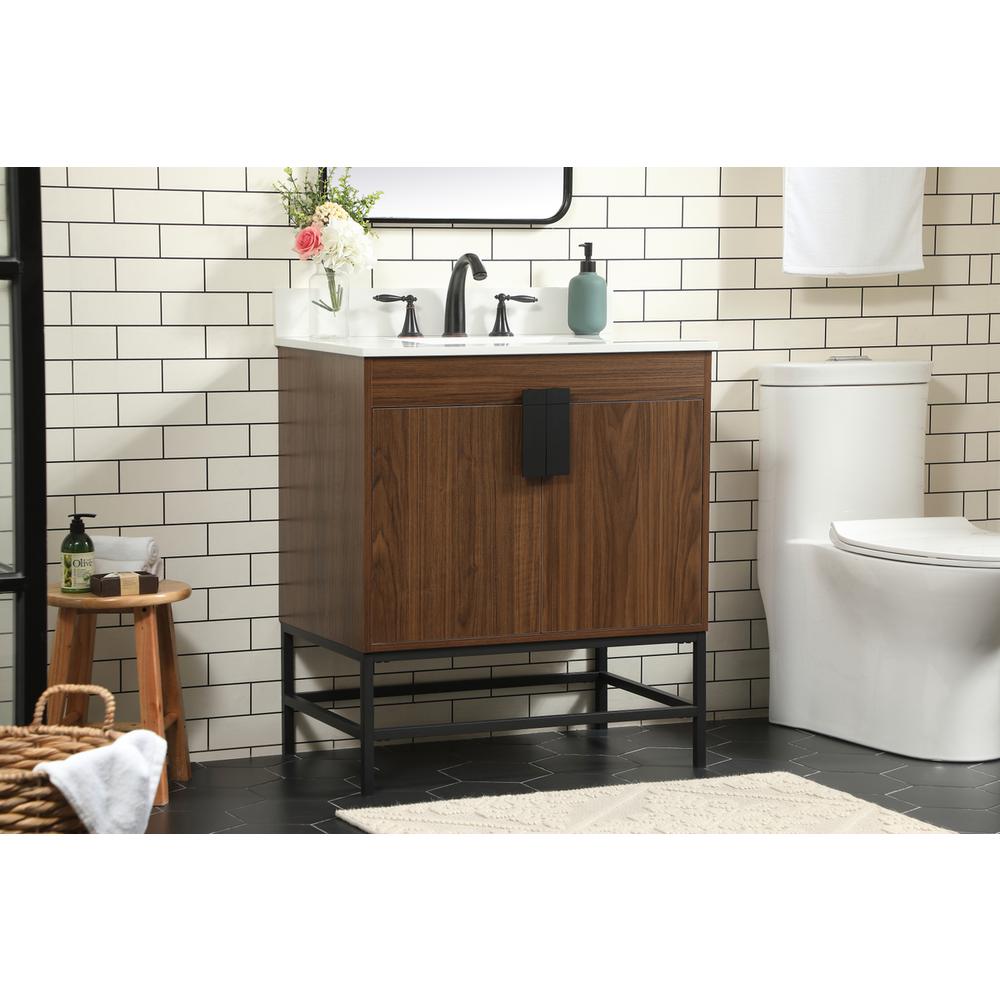 30 inch Single bathroom vanity in walnut with backsplash. Picture 2