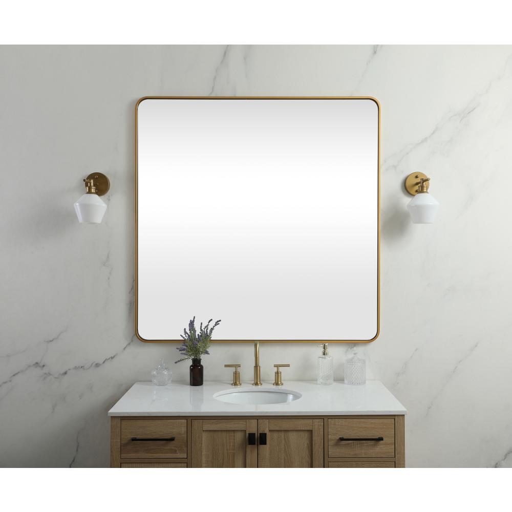 Soft corner metal square mirror 42x42 inch in Brass. Picture 9