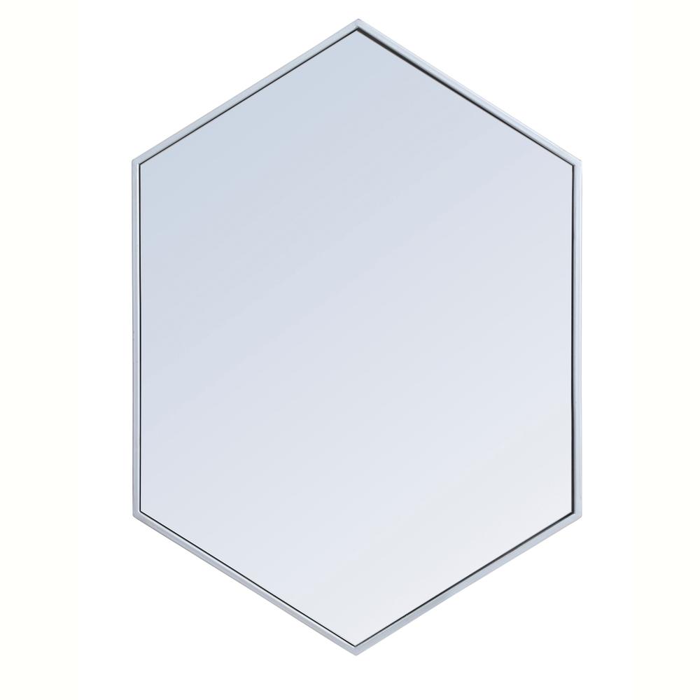 Metal frame hexagon mirror 24 inch in silver. Picture 1