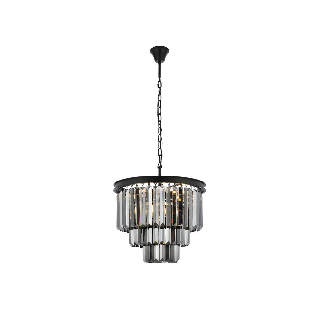 Sydney 9 light Matte Black Chandelier Silver Shade (Grey) Royal Cut Crystal. Picture 1
