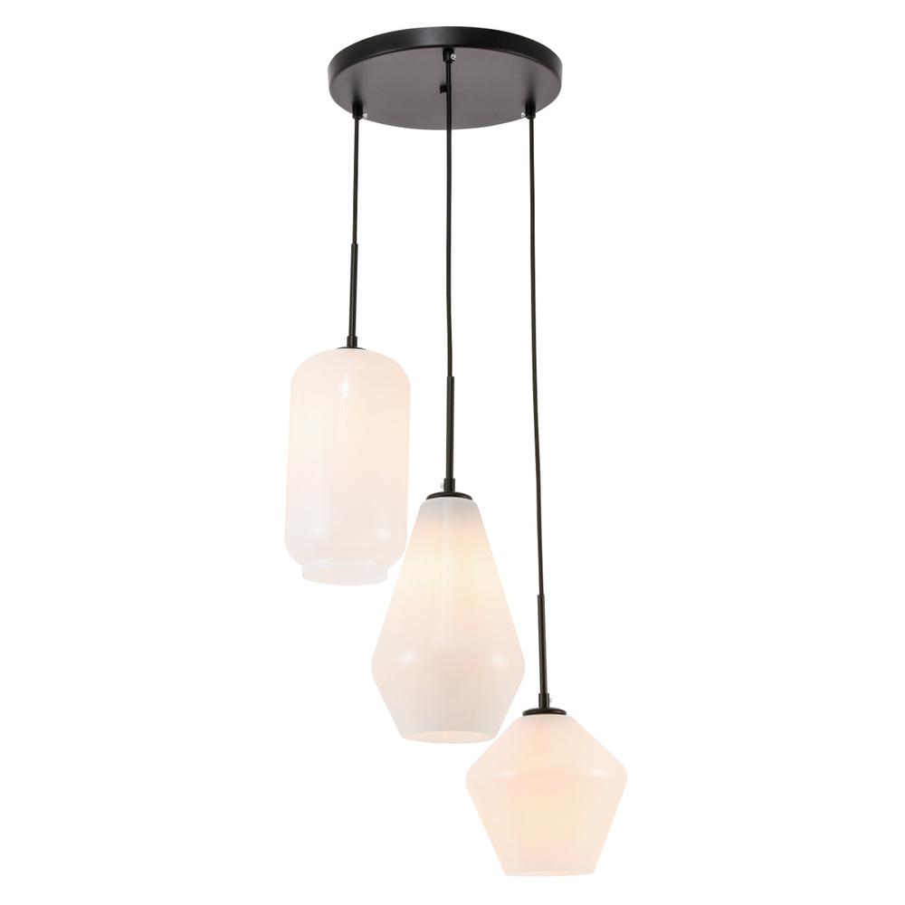 Gene 3 light Black and Frosted white glass pendant. Picture 5