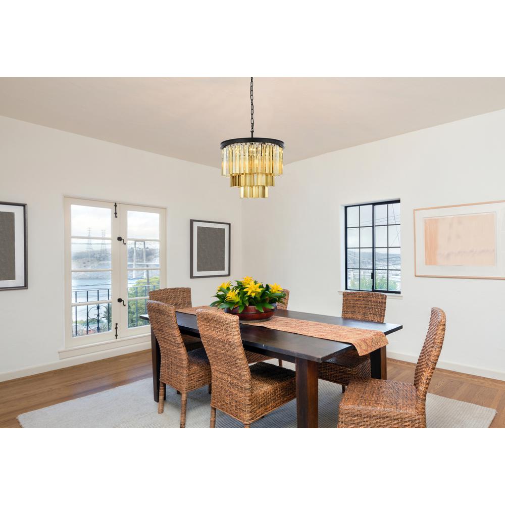 Sydney 9 light Matte Black Chandelier Golden Teak (Smoky) Royal Cut Crystal. Picture 7