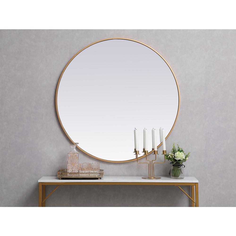Metal frame round mirror 39 inch in Brass. Picture 6