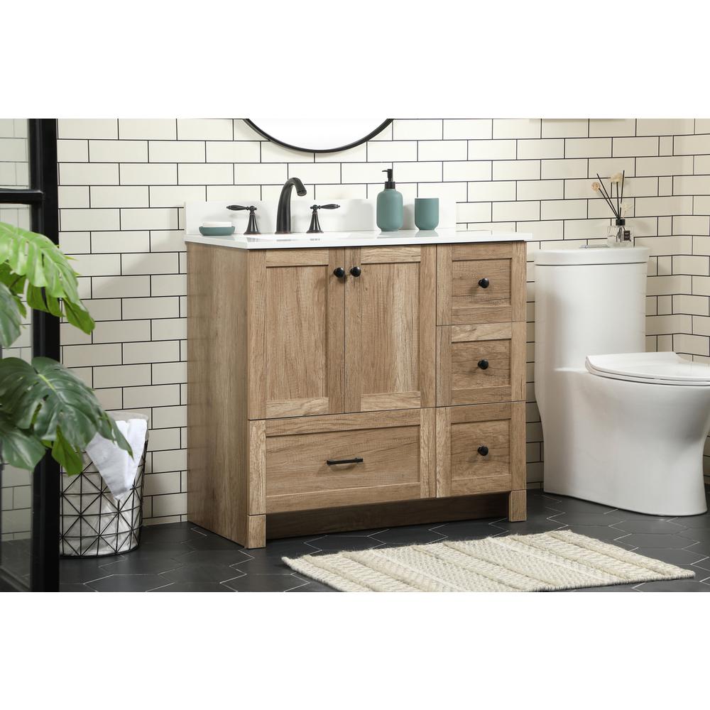36 inch Single bathroom vanity in natural oak with backsplash. Picture 2