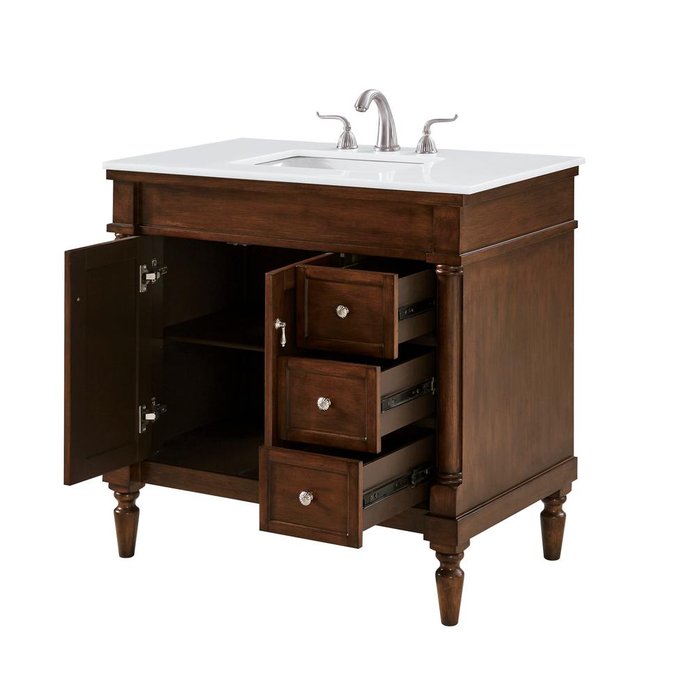 36 inch Single Bathroom vanity in Walnut with ivory white engineered marble. Picture 3