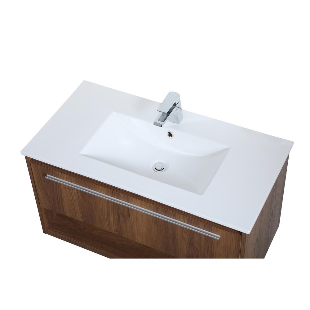 36 inch  Single Bathroom Floating Vanity in Walnut Brown. Picture 10