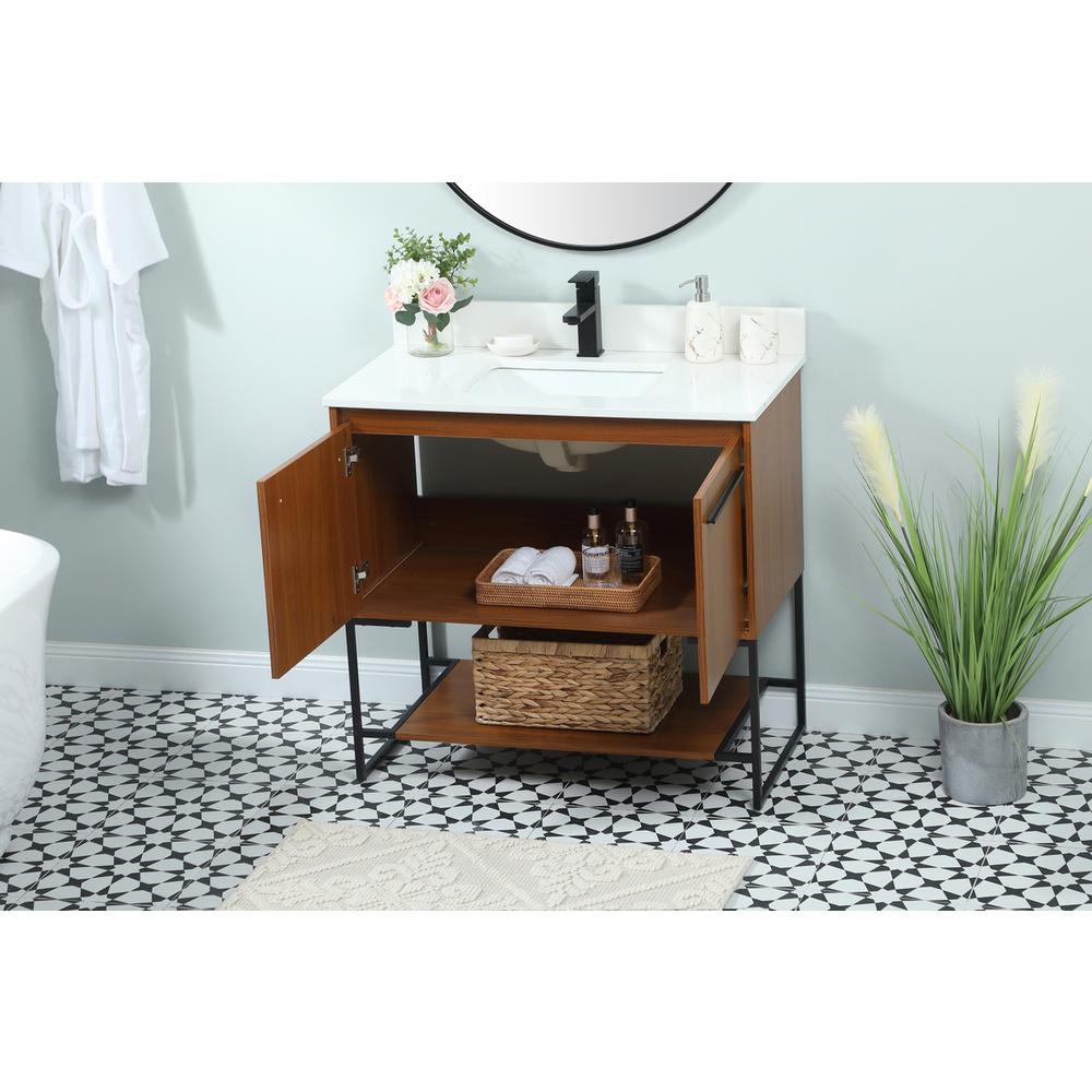 36 inch Single bathroom vanity in teak with backsplash. Picture 3