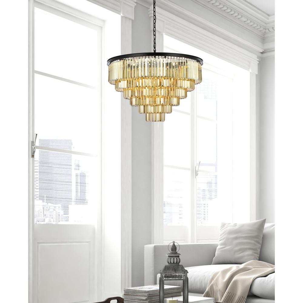 Sydney 33 light Matte Black Chandelier Golden Teak (Smoky) Royal Cut Crystal. Picture 8