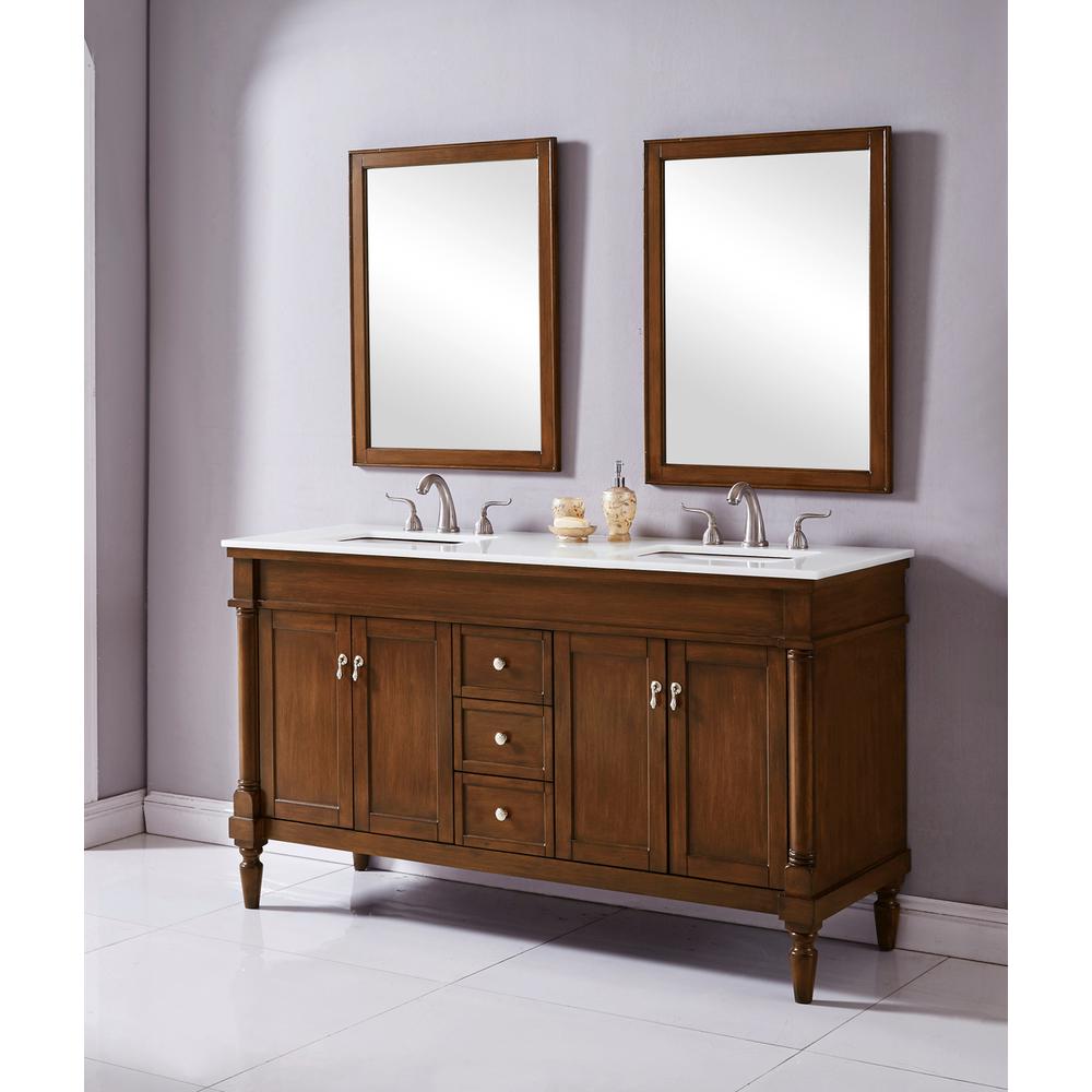 60 inch Single Bathroom vanity in Walnut with ivory white engineered marble. Picture 10