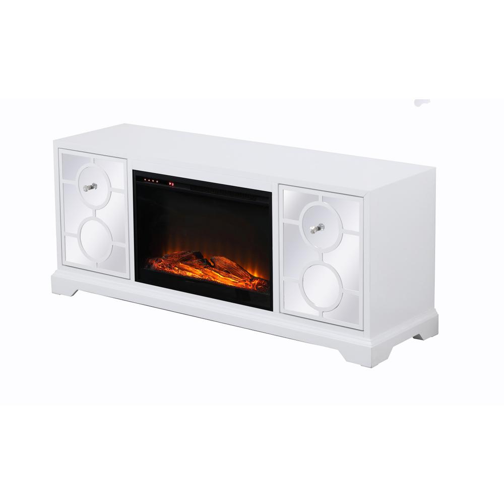 60 in. mirrored TV stand with wood fireplace insert in white. Picture 4
