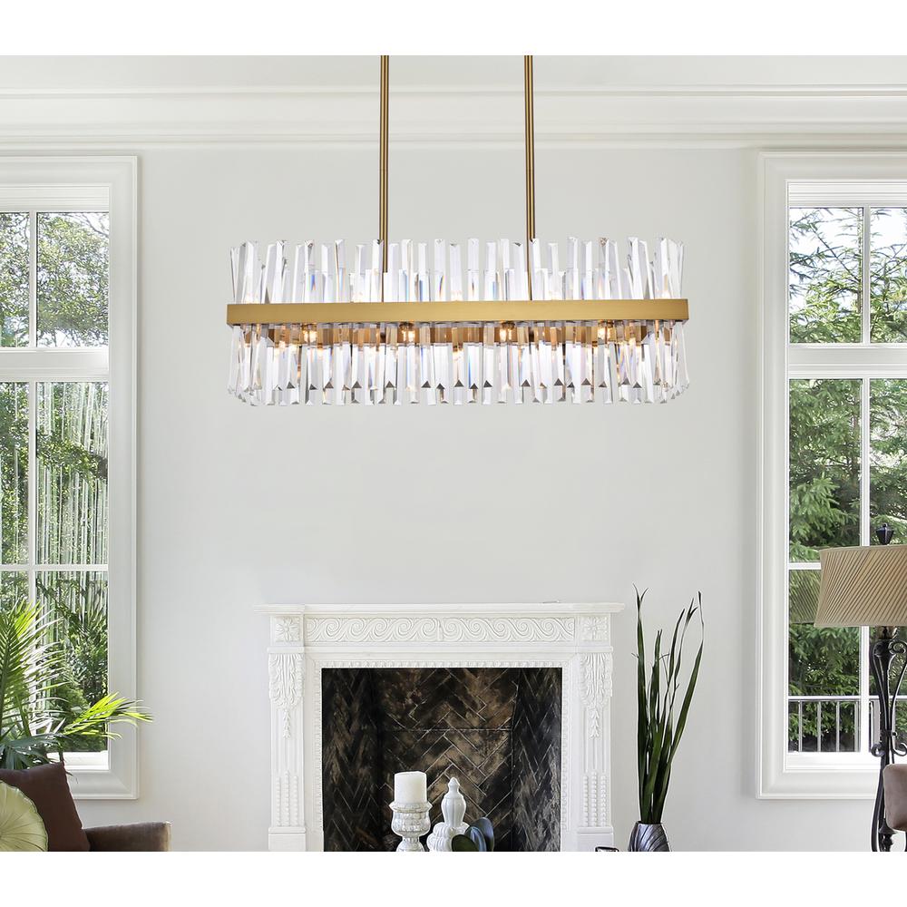 Serephina 36 inch crystal rectangle chandelier light in satin gold. Picture 8