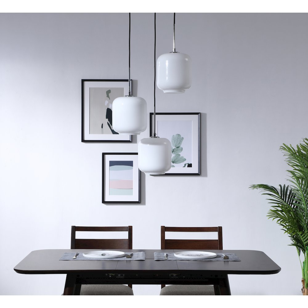 Collier 3 Light Chrome And Frosted White Glass Pendant. Picture 14