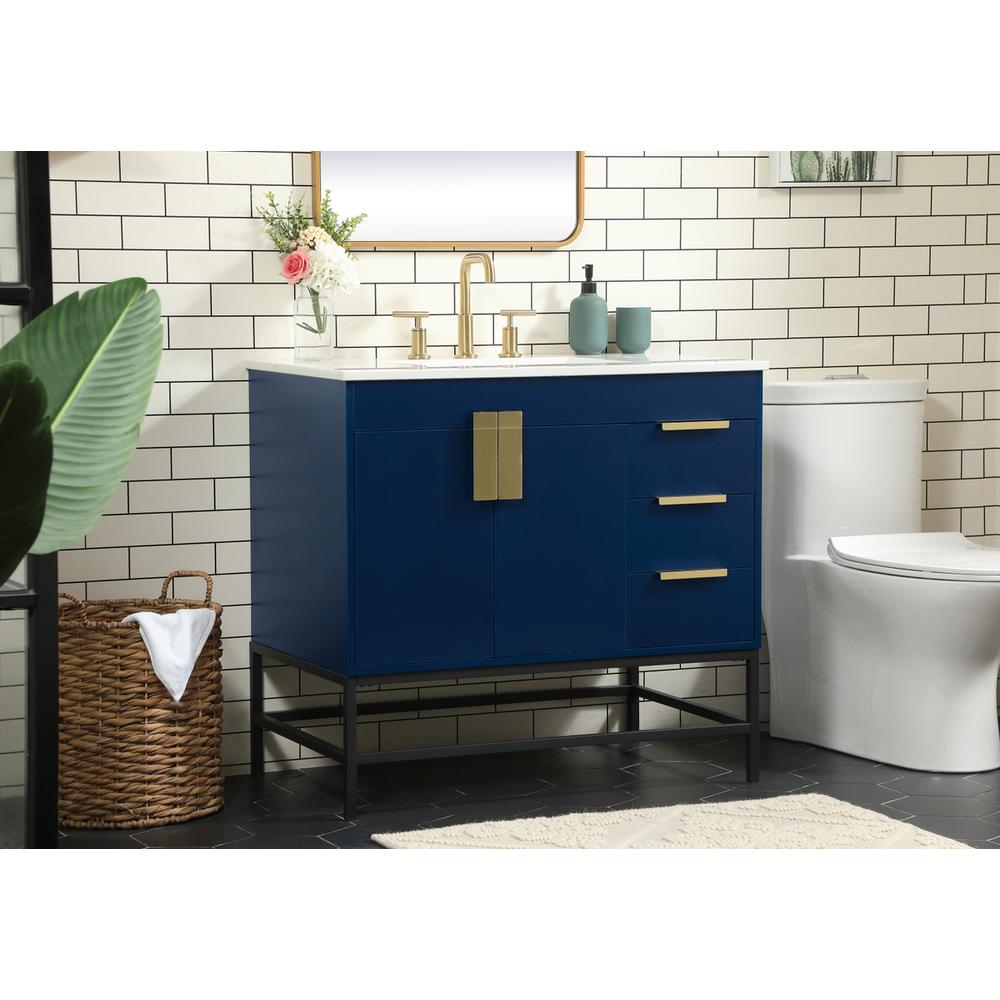36 inch Single bathroom vanity in blue. Picture 2