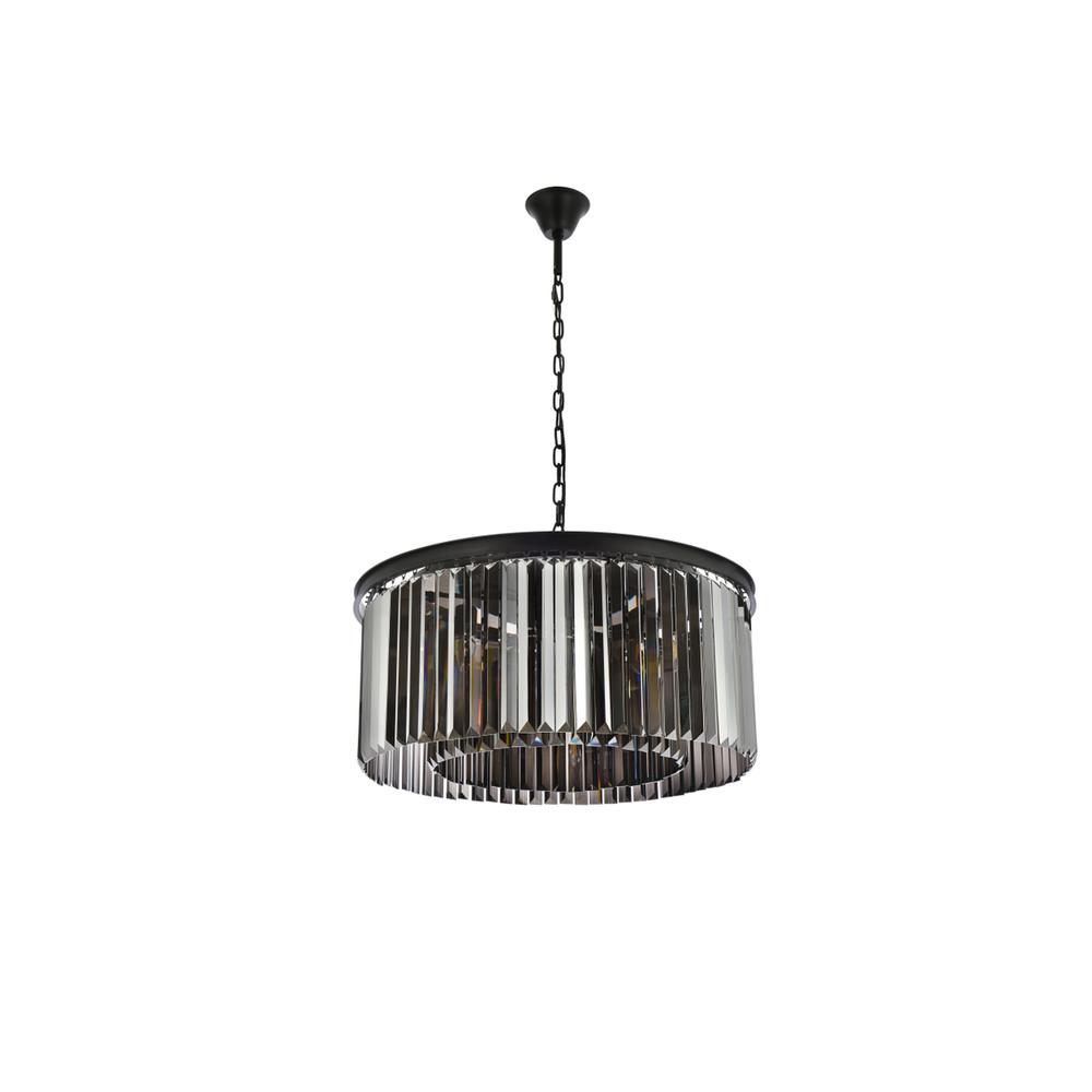 Sydney 8 light Matte Black Chandelier Silver Shade (Grey) Royal Cut Crystal. Picture 6