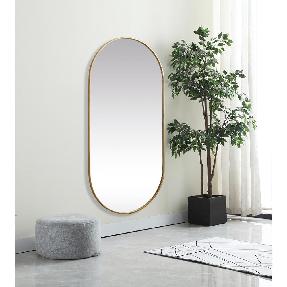 Metal Frame Oval Mirror 30x60 Inch in Brass. Picture 2