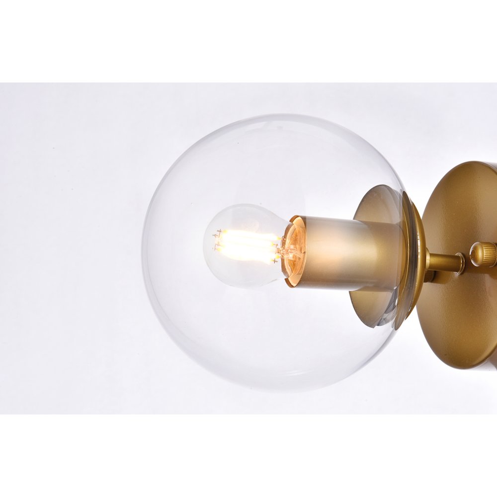 Mimi Six Inch Dual Flush Mount And Bath Sconce In Brass With Clear Glass. Picture 4