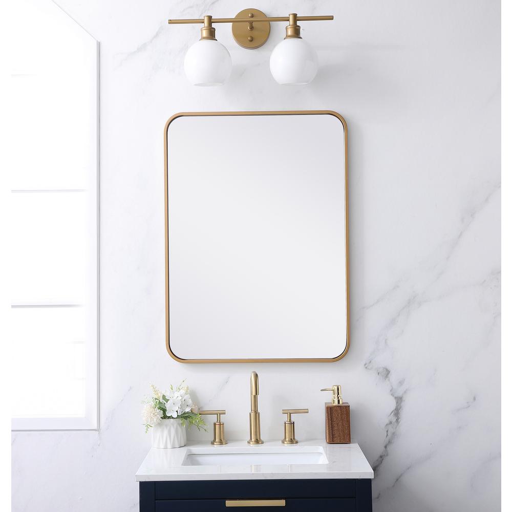 Soft corner metal rectangular mirror 22x30 inch in Brass. Picture 9