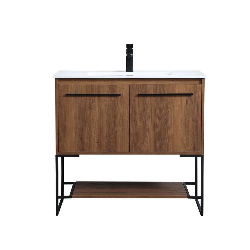 36 inch  Single Bathroom Vanity in Walnut Brown. Picture 1