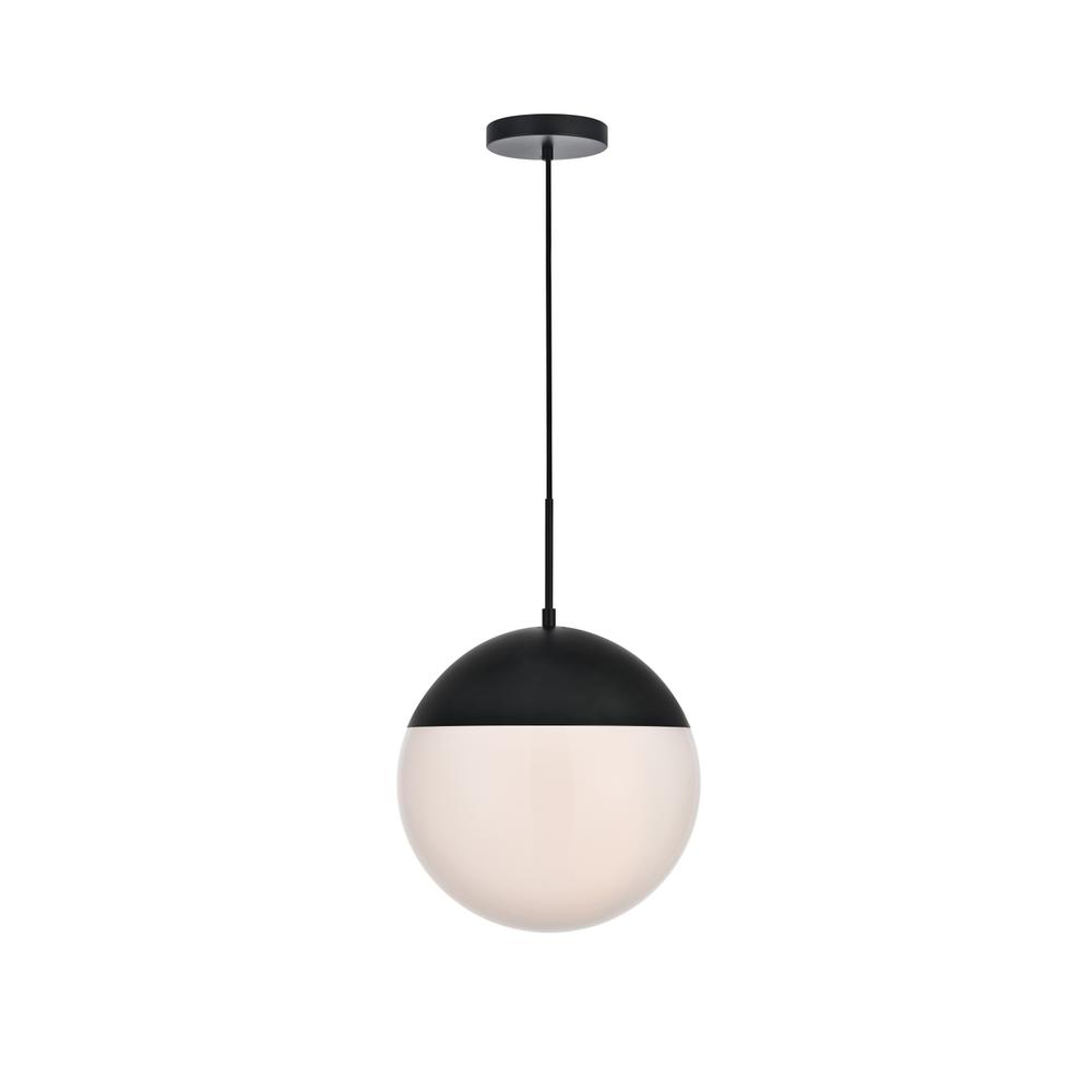 Eclipse 1 Light Black Pendant With Frosted White Glass. Picture 1