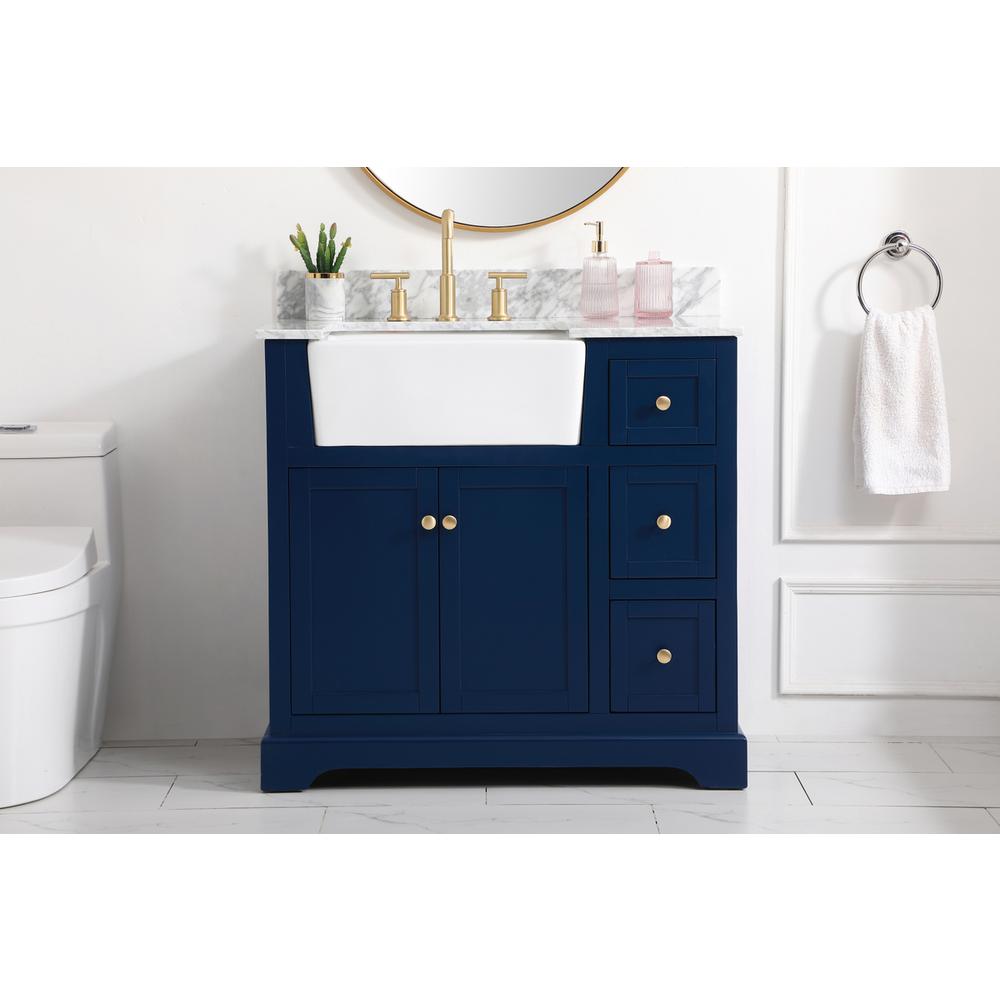 36 inch Single bathroom vanity in blue with backsplash. Picture 14