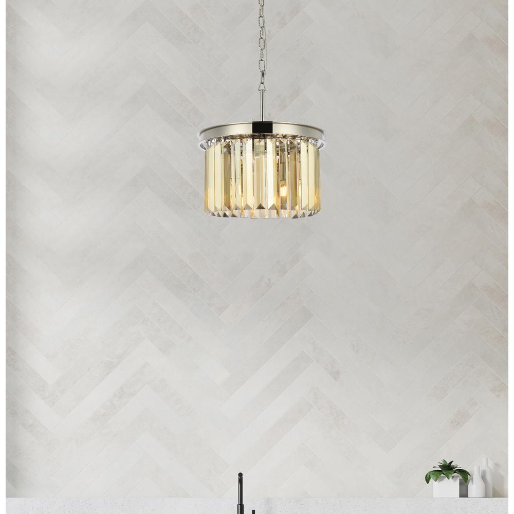 Sydney 3 light polished nickel Pendant Golden Teak (Smoky) Royal Cut Crystal. Picture 8