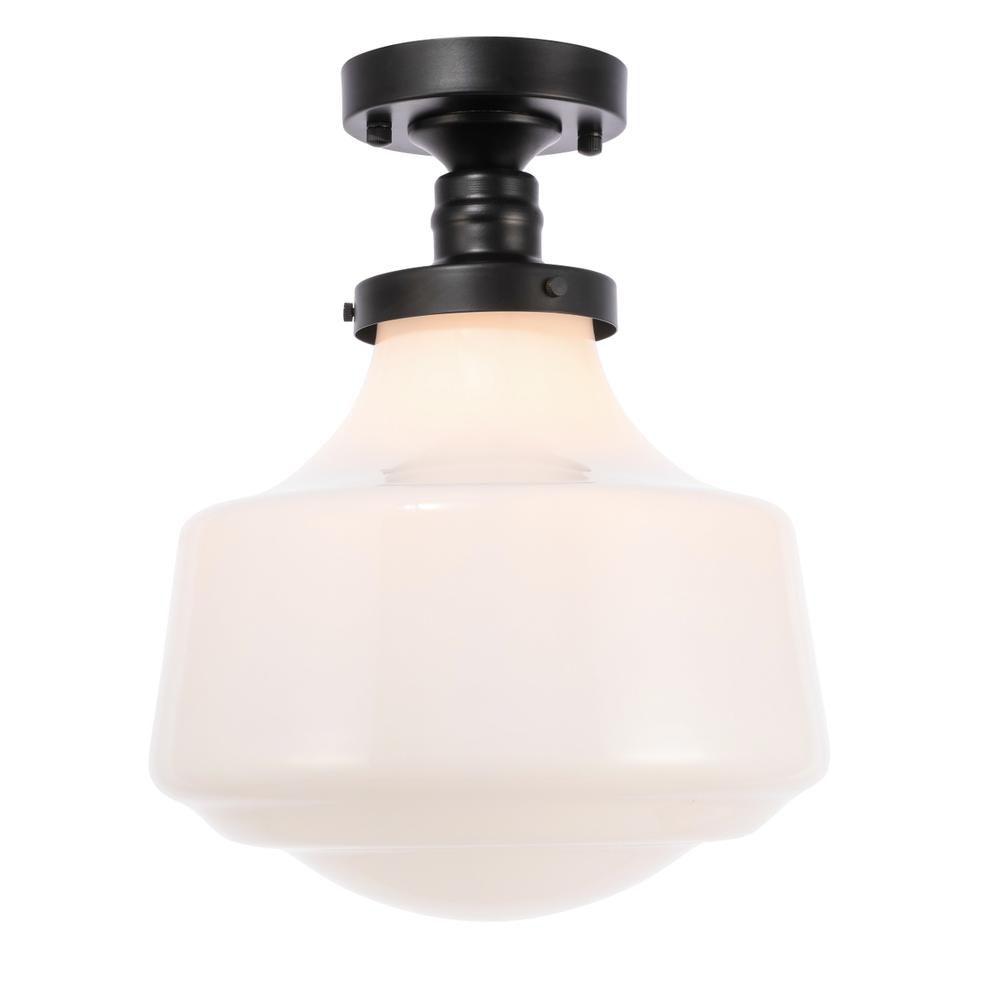 Lyle 1 light Black and frosted white glass Flush mount. Picture 1