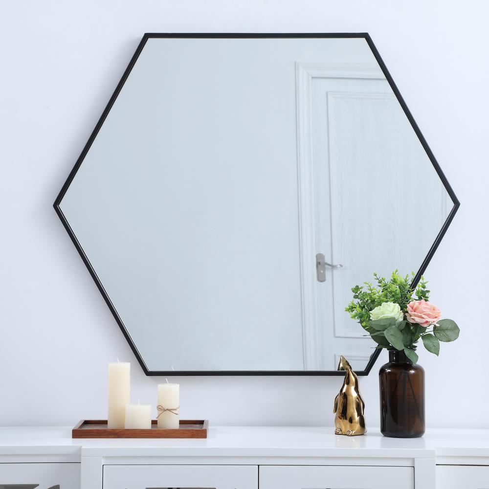 Metal frame hexagon mirror 38 inch in Black. Picture 6