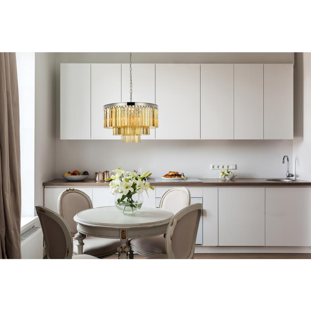 Sydney 9 light polished nickel Chandelier Golden Teak (Smoky) Royal Cut Crystal. Picture 7