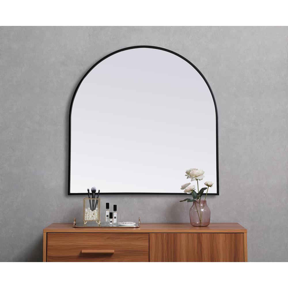 Metal Frame Arch Mirror 36x36 Inch in Black. Picture 3