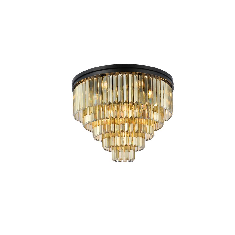 Sydney 17 light Matte Black Flush Mount Golden Teak (Smoky) Royal Cut Crystal. Picture 2
