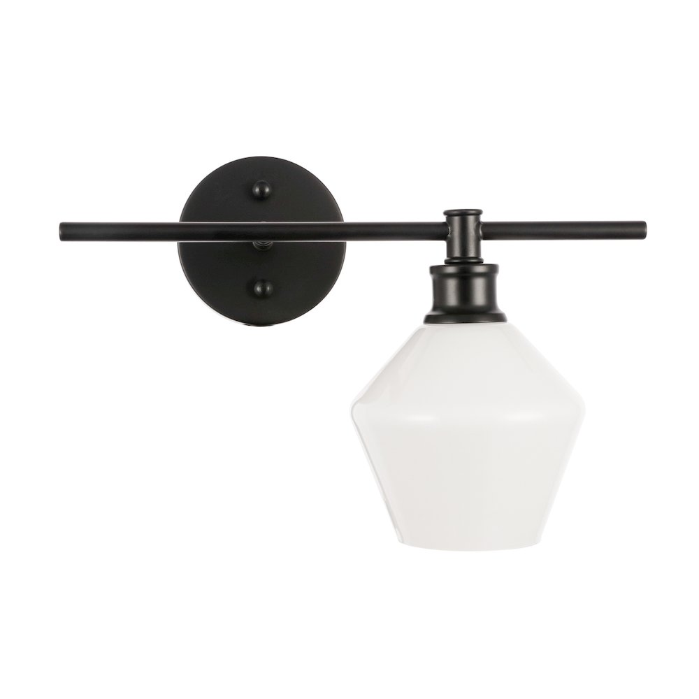 Gene 1 Light Black And Frosted White Glass Right Wall Sconce. Picture 2