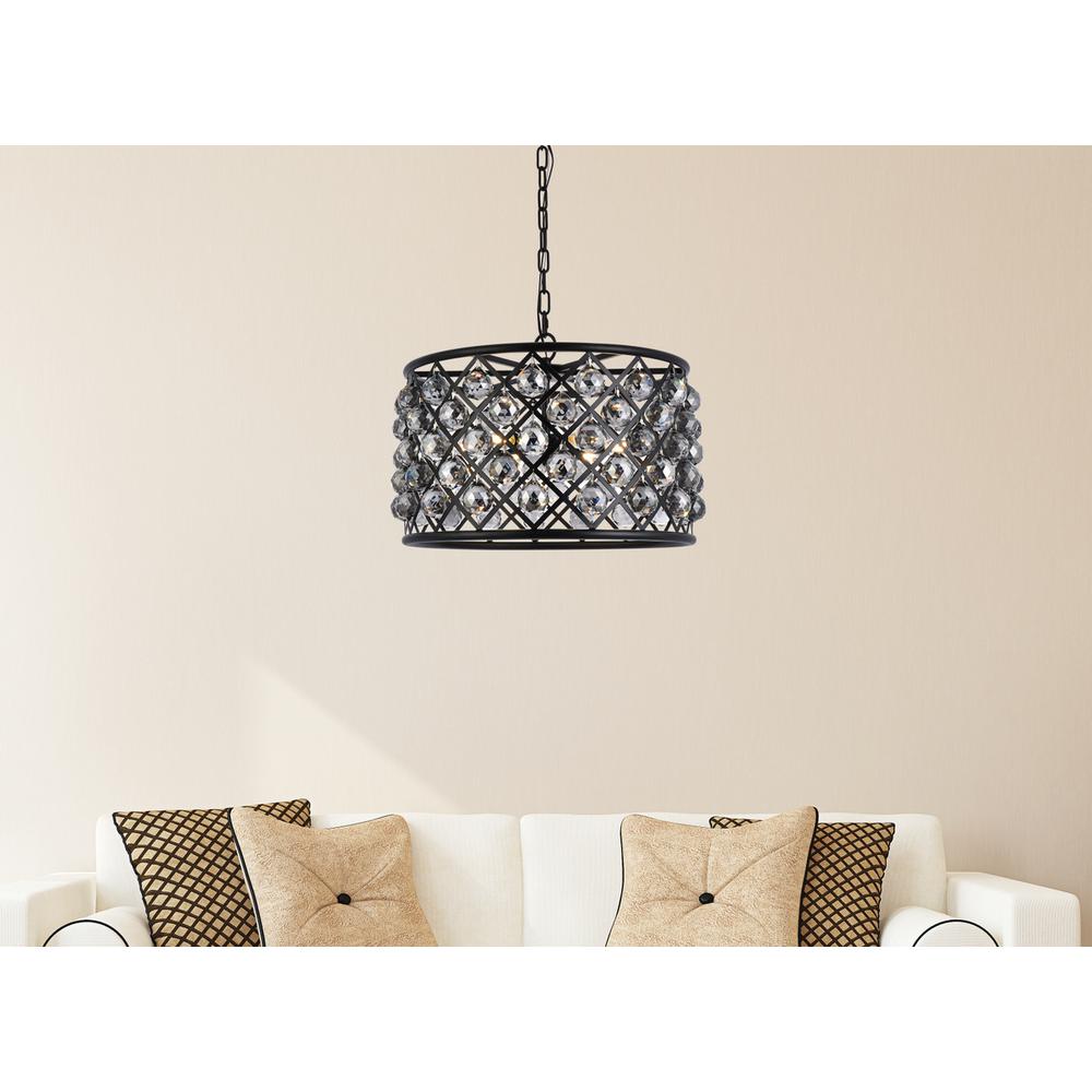 Madison 6 light Matte Black Pendant Silver Shade (Grey) Royal Cut Crystal. Picture 8