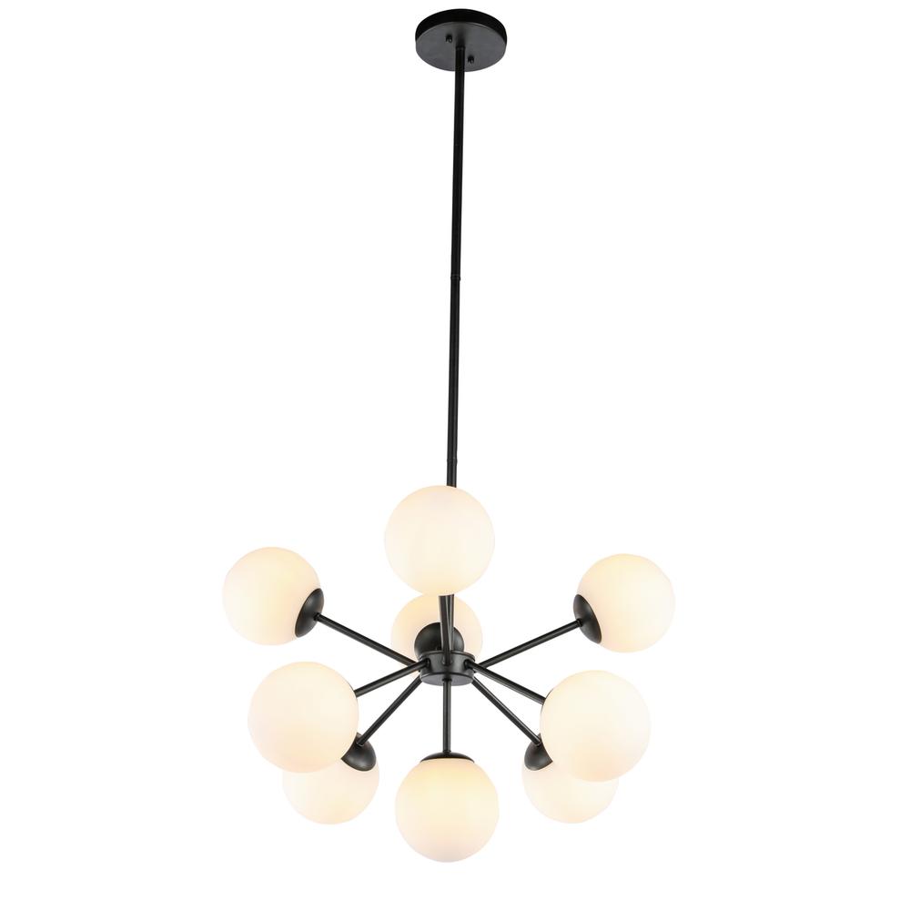 Jupiter 9 light Black and Frosted White glass pendant. Picture 5