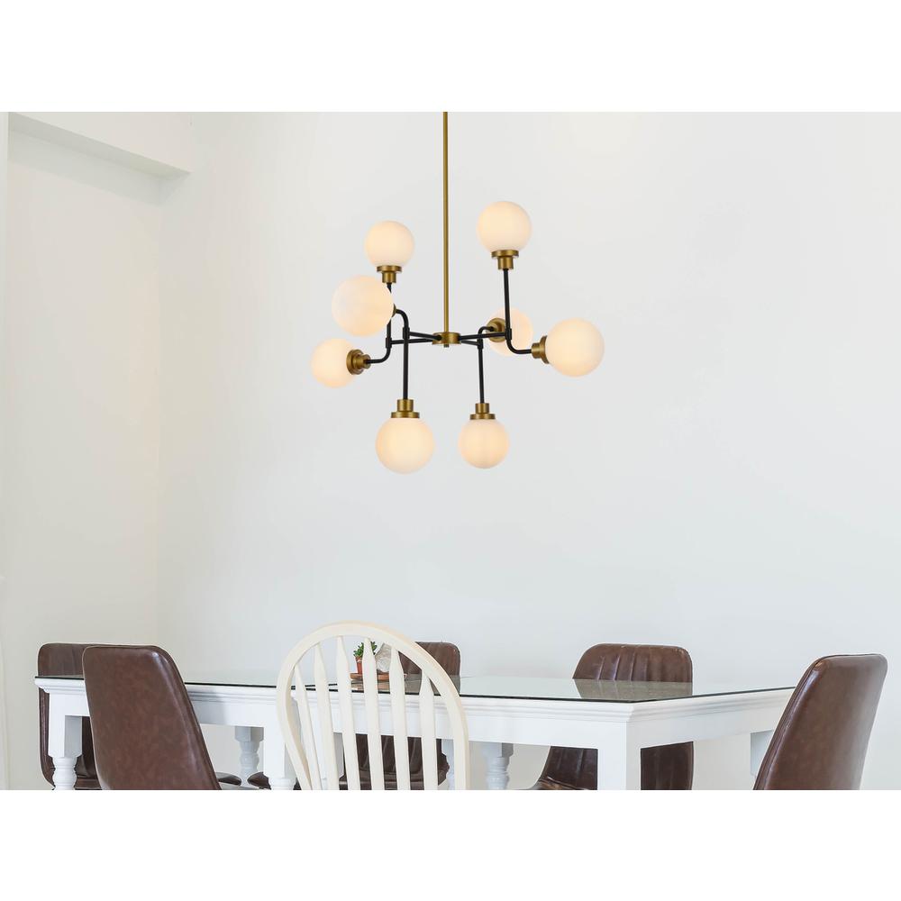 Hanson 8 lights pendant in black with brass with frosted shade. Picture 7