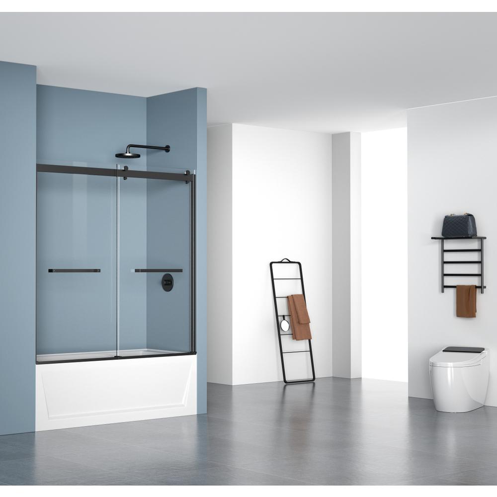 Frameless tub door 60 x 60 Matte Black. Picture 2