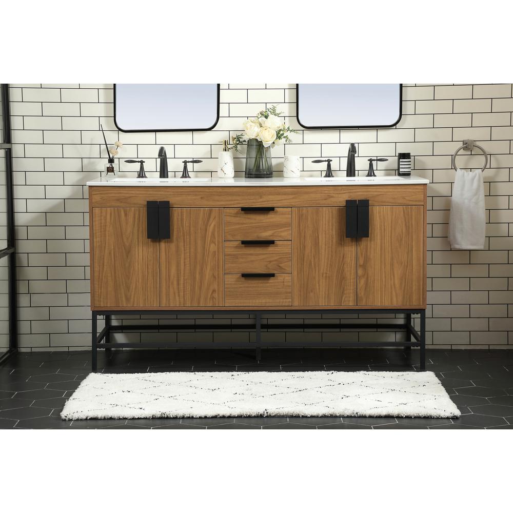 60 inch double bathroom vanity in walnut brown. Picture 14