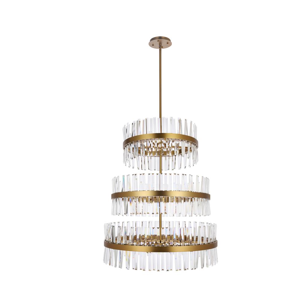 Serephina 36 inch 3 tiers crystal round chandelier light in satin gold. Picture 1