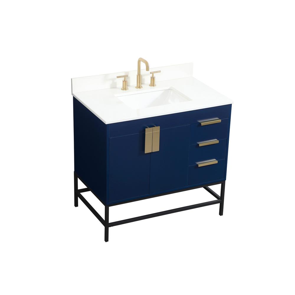 36 inch Single bathroom vanity in blue with backsplash. Picture 8